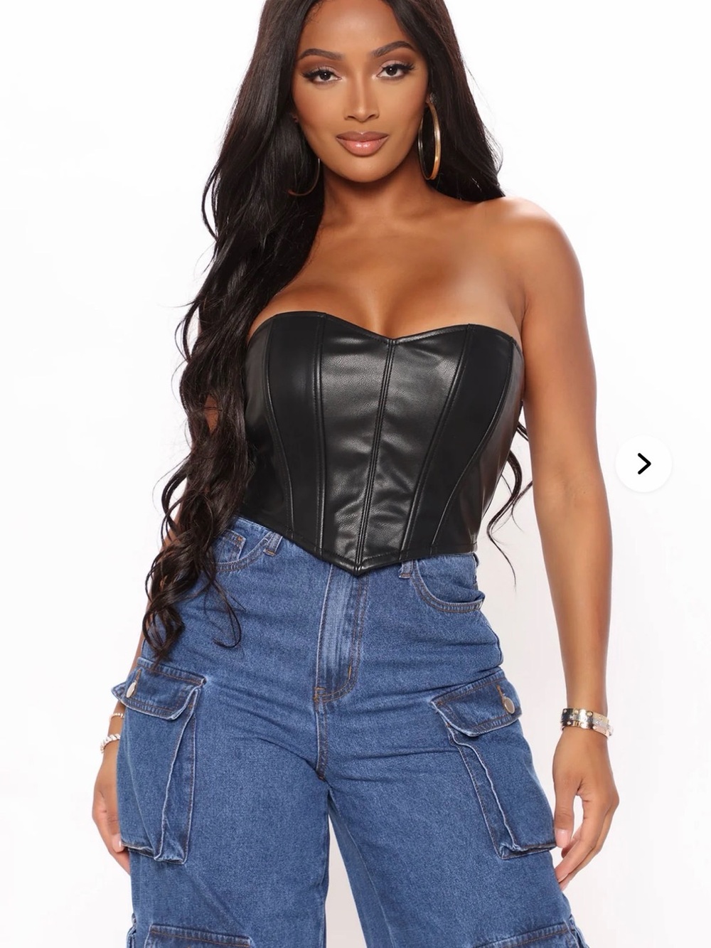 Fashion Nova Black Faux Leather Strapless Bustier